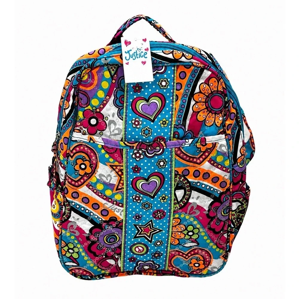 Justice Quilted Adjustable Strap Backpack Sequins Retro Peace Sign NWT 2012